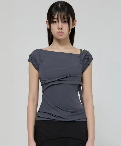 [FLAREUP] Layered Bustier T-Shirt (FL-108_Charcoal)
