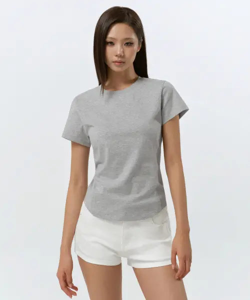 [MUSINSA STANDARD WOMAN] Women's Round Hem T-Shirt [Medium Grey] / 우먼즈 라운드 헴 티셔츠 [미디엄 그레이]