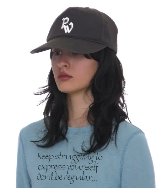 [PARTIMENTO WOMEN] WASHED PW EMBROIDERED GRANDAD CAP_CHARCOAL / 워시드 PW 엠브로이더드 그랜대드 캡_차콜