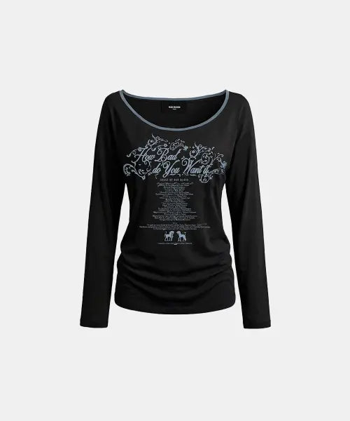 [BADBLOOD] Script Graphic Ringer Loose-Fit T-Shirt - Black