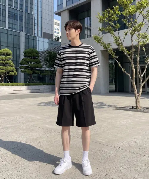 [HANGTEN] Unisex Double Face Bermuda Fit Pants / 공용 더블페이스 버뮤다 핏 팬츠_100(10570-037-404-07)