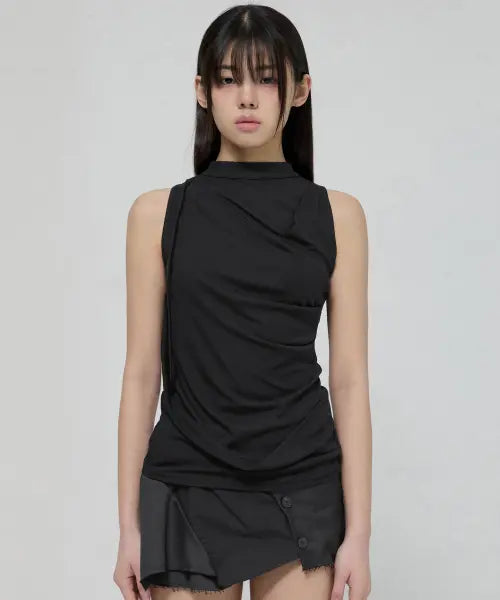 [FLAREUP] Draped Sleeveless Top (FL-135_Black)