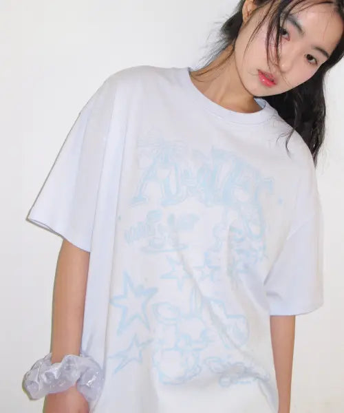 [AMES-WORLDWIDE] RABBIT ART DRAWING TEE BLUE