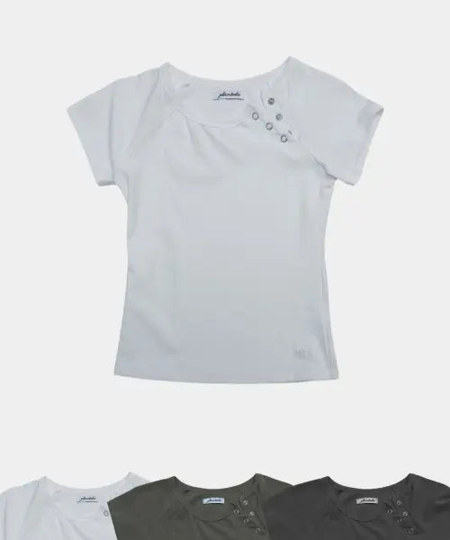 [PLACE STUDIO] Women's Soft Semi-Crop Short-Sleeve T-Shirt with Wave Seam and Eyelet Detail / 웨이브 절개 라인 아일렛 포인트 소프트 세미크롭 우먼즈 반팔 티셔츠 _3COLOR