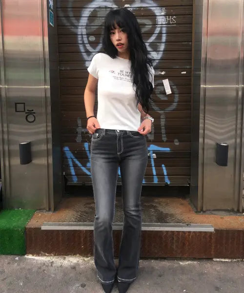 [YOUHEE] HOTFIX BOOTSCUT DENIM PANTS_GREY