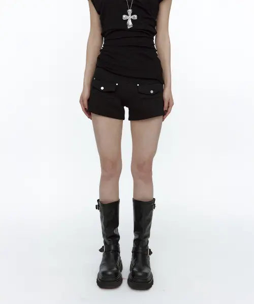 [ROUGHNECK] Flap Pocket Short Pants Black