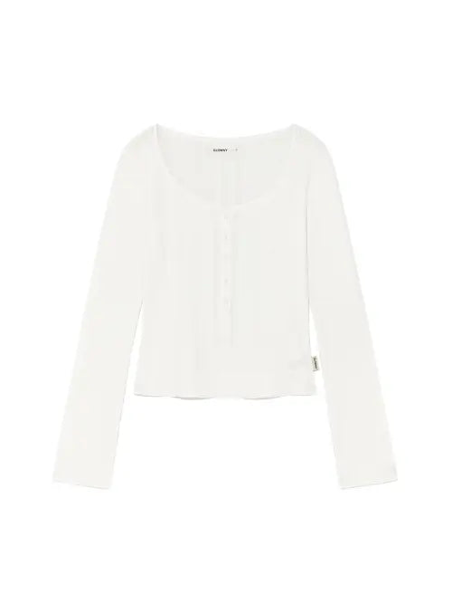 [GLOWNY] HONEY EYELET BUTTON LONG SLEEVE (WHITE)