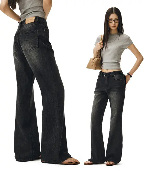 [DECET WOMEN] Linen Like Semi Flared Jeans / [린넨라이크]Linen Like Semi Flared Jeans DCWPT027BLACK