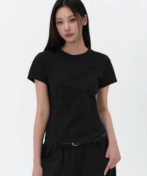 [MUSINSA STANDARD WOMAN] Women's Round Hem T-Shirt [Black] / 우먼즈 라운드 헴 티셔츠 [블랙]