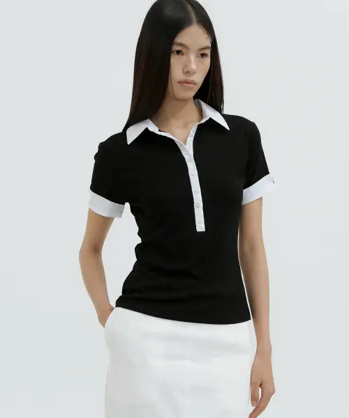 [LUCIR ZU] Shirt Hybrid Ribbed Top (black)