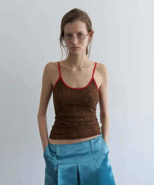 [OVERDUEFLAIR] TEXTURE COMBI SLEEVELESS_BROWN LACE