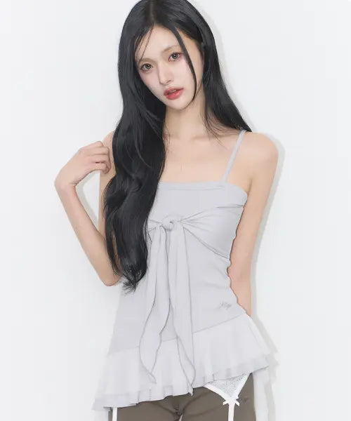 [ILLIGO] RIBBON TIE SLEEVELESS GRAY / 리본 타이 슬리브리스 그레이