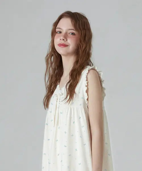 [DOSSY] Silk Fit Bunny Sleeveless Pajama Dress - Ivory / 실크핏 버니 아이보리 민소매 잠옷 원피스
