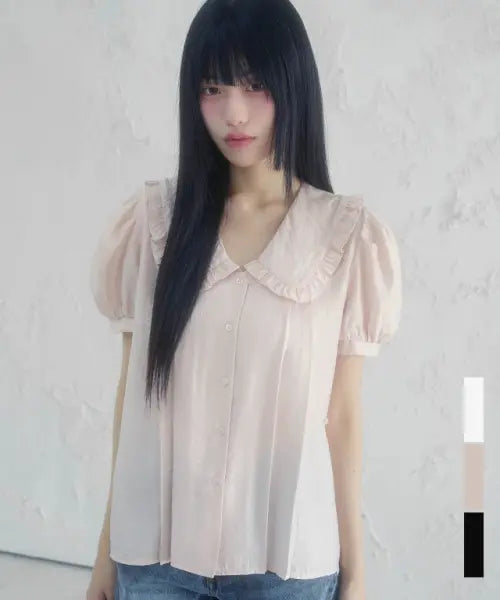 [VIVACIOUS] Soir Big Collar Frill Blouse_3Colors / 소와르 빅 카라 프릴 블라우스_3Colors