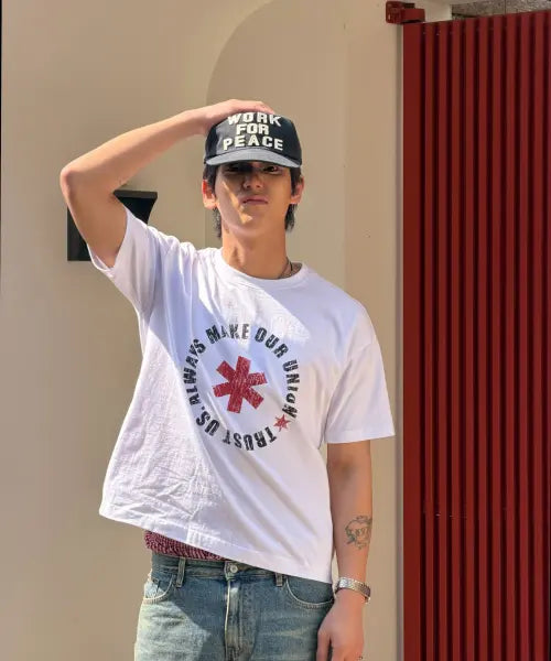[AMOU] Lettering Circle Half T-Shirt / Lettering Circle Half T-Shirts White