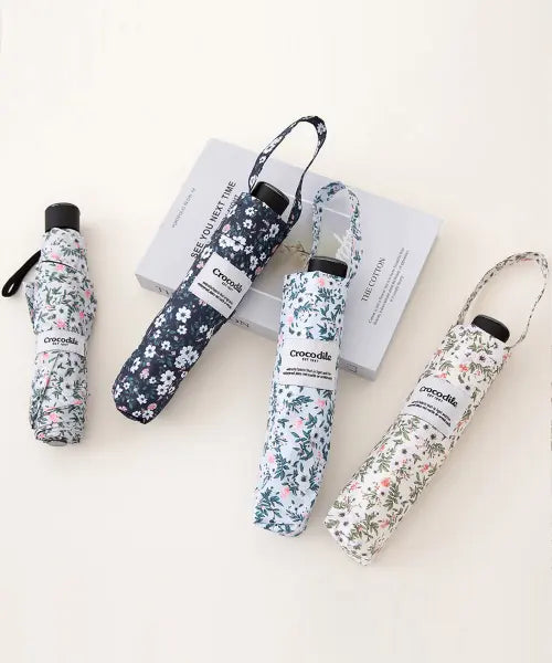 [CROCODILE] 3-Fold Glossy Flower Pattern Blackout Umbrealla - 4 Colors / 3단 플라워 글로시 그립 암막 양우산 - 4COLOR