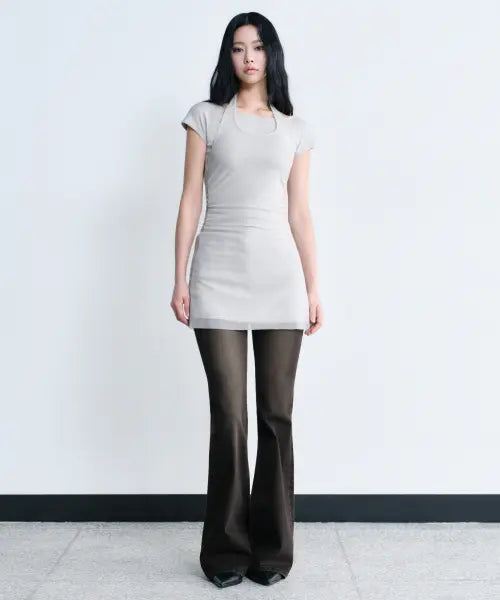 [MUSINSA STANDARD WOMAN] Women's Mesh Layered Jersey Dress [Light Grey] / 우먼즈 메시 레이어드 저지 드레스 [라이트 그레이]