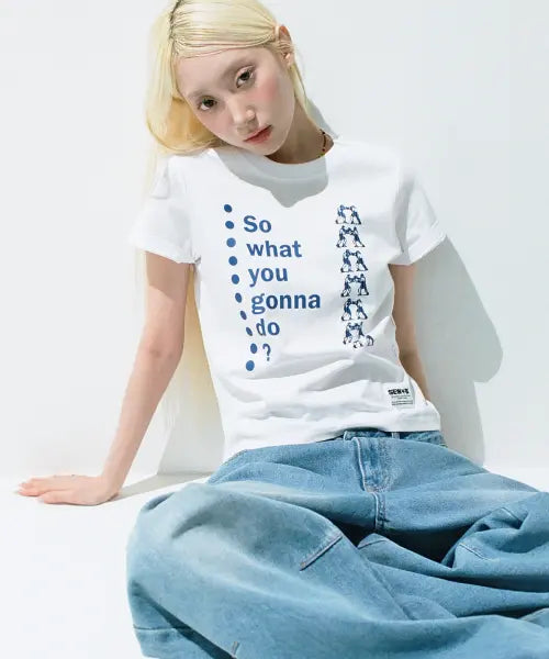 [SEW-B] What So Semi Cropped Short Sleeve T-Shirt [White] / what so 세미크롭 반팔티 [화이트]
