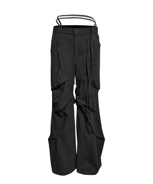 [JUNGDO] PELVIC STRAP CURVED PANTS . BLACK