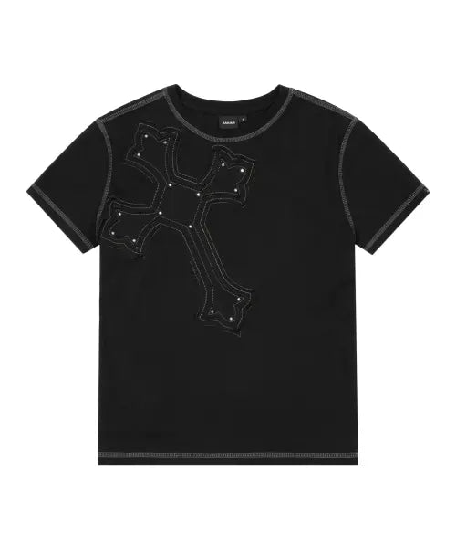 [AAKAM] Big Patch CROS2 Half Top (Black)