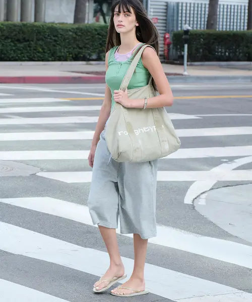 [ROUGHTYPE] RT Logo Washed Tote Bag - Khaki beige