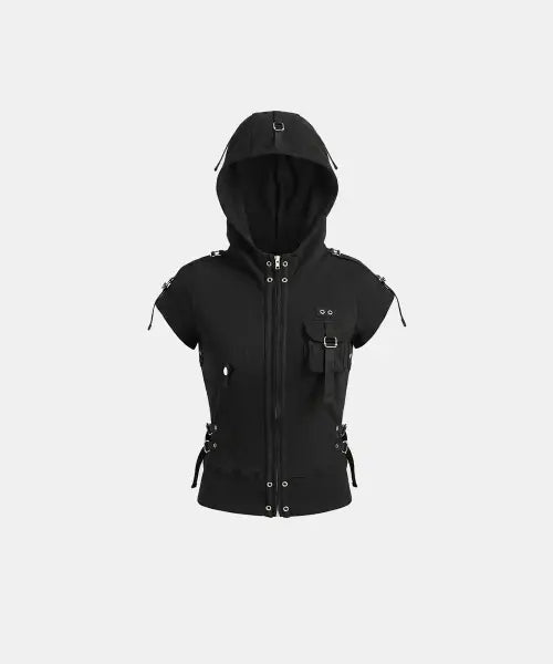 [BADBLOOD] Delta Utility Half Zip-Up Hoodie – Black / 델타 유틸리티 1/2 후드 집업 - 블랙
