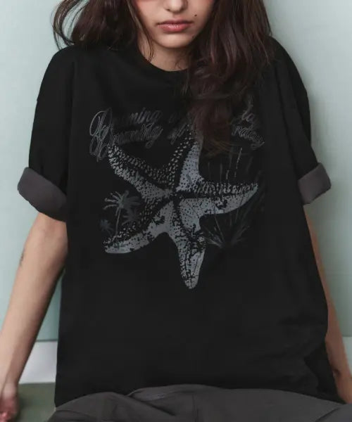 [LEATHERY] Ocean Haze Over-fit T-Shirt [BLACK] / 오션 헤이즈 오버핏 반팔 티셔츠 [BLACK]