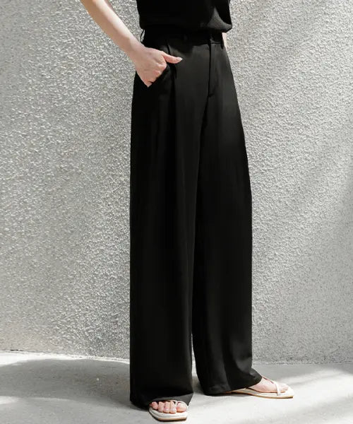 [FRENCHCHIC] Folding Pin Tuck Wide Slacks / [냉감소재] [인생360] [3단기장]폴딩 핀턱 와이드 슬랙스_F6H425SL