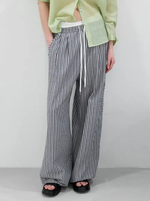 [ATELIER NAIN] STRIPE COTTON BANDING TWO-WAY PANTS (PT-5773)