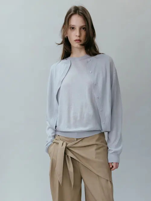 [LOEUVRE] Layered Cardigan Pullover SK6SP646_2color