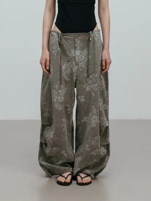 [MOIFAIRE] FLOWER WIDE PANTS / KHAKI