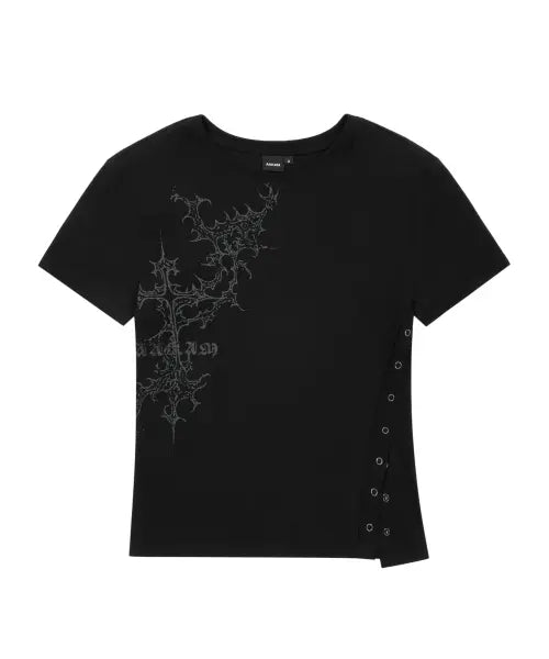 [AAKAM] Snap Gothic Half Top (Black)