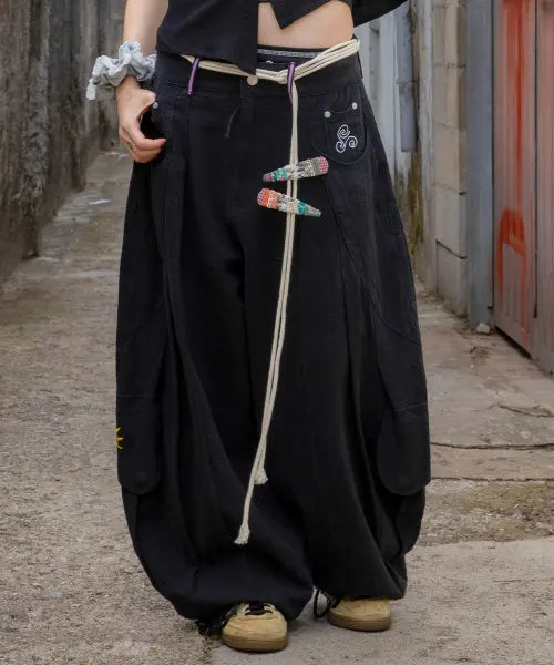 [RuNaKi'Hu'] WXP100 Hide-and-Seek Pintuck Linen Balloon Pants (Black) / WXP100 숨바꼭질 핀턱 린넨 벌룬 팬츠 (BLACK)