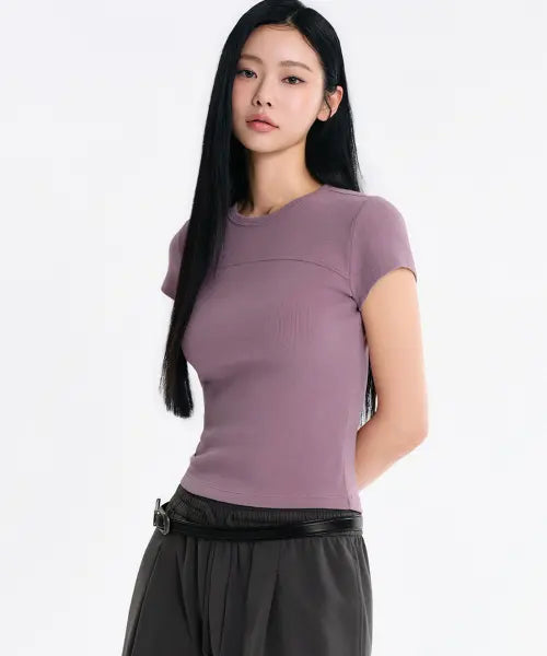 [MUSINSA STANDARD WOMAN] Women's Ribbed Pigment Slim T-Shirt [Smoke Pink] / 우먼즈 리브드 피그먼트 슬림 티셔츠 [스모크 핑크]