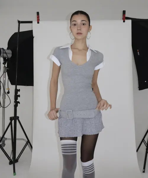 [BNFROM] STUDY WASIT BELT DRESS [GRAY]