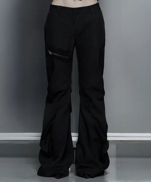 [ETRE AU SOMMET] Side Double Lace-Up Bootcut Slacks (Black)