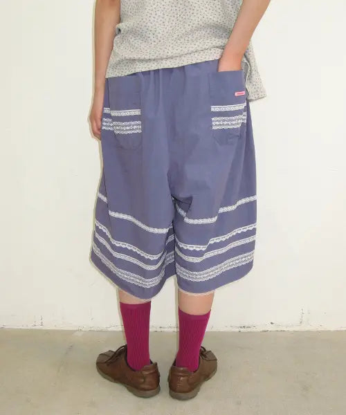 [RONRON] LACE TRIM NYLON BERMUDA PANTS PURPLE