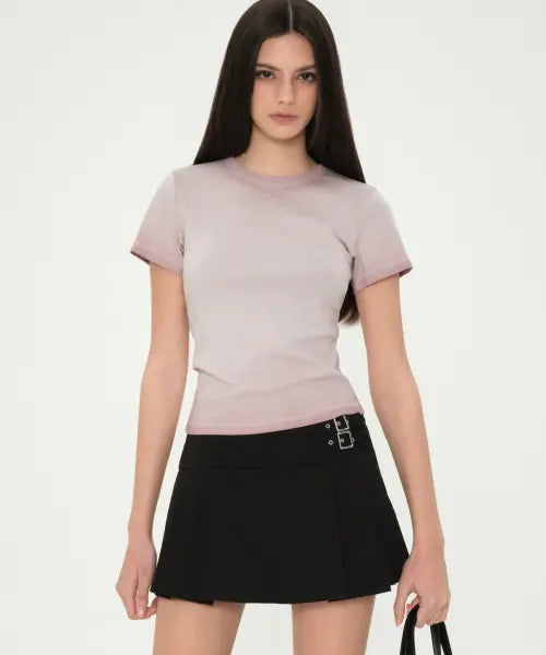 [MUSINSA STANDARD WOMAN] Womens Dirty Dyed Slim Crew Neck T-Shirt [Smoke Pink] / 우먼즈 더티 다이드 슬림 크루 넥 티셔츠 [스모크 핑크]