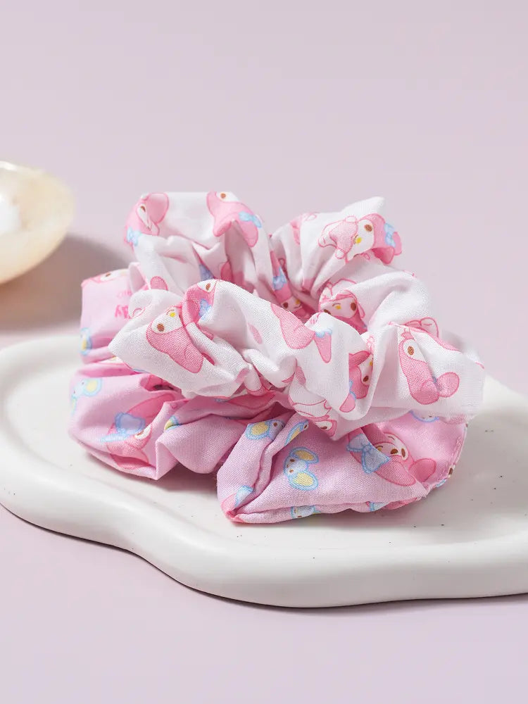 [DAISO] My Melody Pattern Scrunchie Set (2 Pieces) / 마이멜로디 패턴 곱창 머리끈 2개입