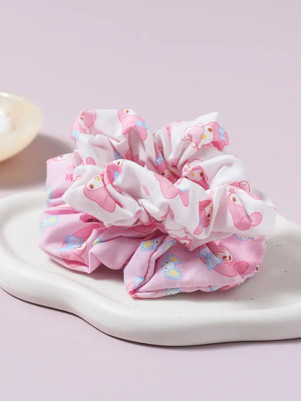 [DAISO] My Melody Pattern Scrunchie Set (2 Pieces) / 마이멜로디 패턴 곱창 머리끈 2개입