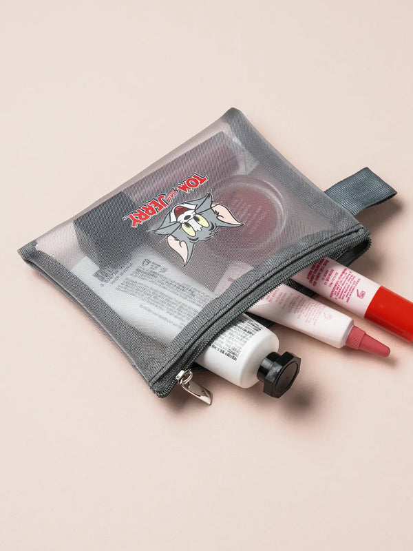 [DAISO] Tom and Jerry Mini Mesh Flat Pouch Grey / 톰과제리 미니 메쉬 납작 파우치 그레이