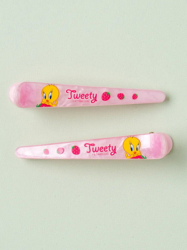[DAISO] Looney Tunes Slim Hair Clip 2-pack Pink / 루니툰즈 슬림 헤어 클립 2개입 핑크