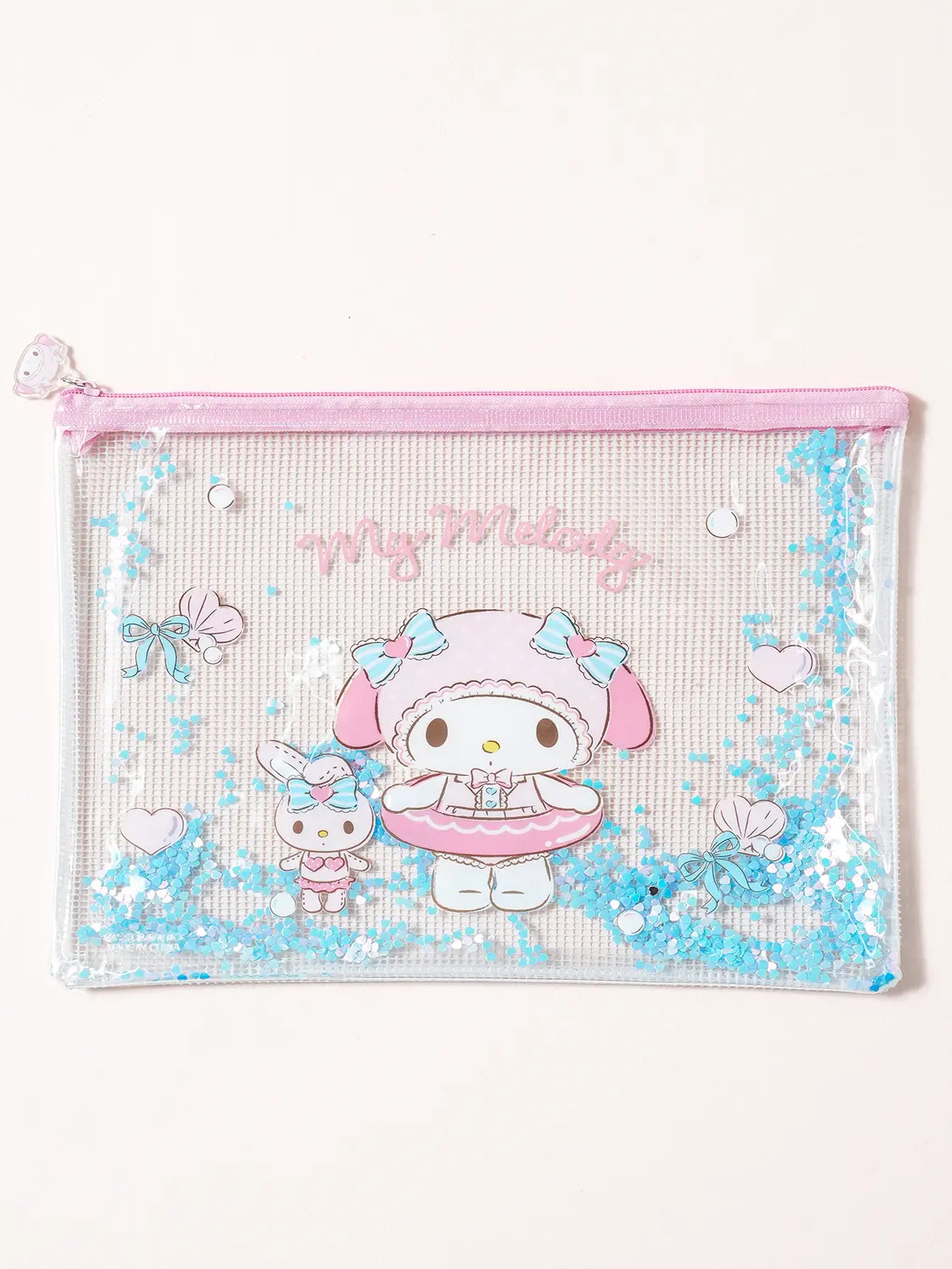 [DAISO] My Melody Glitter Flat Pouch (Medium, Summer) / 마이멜로디 글리터 납작 파우치 중형 썸머