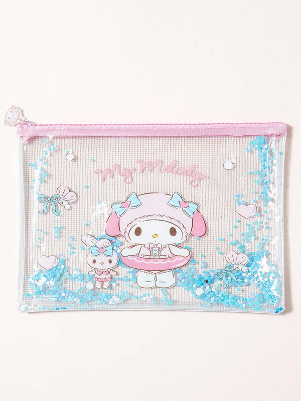 [DAISO] My Melody Glitter Flat Pouch (Medium, Summer) / 마이멜로디 글리터 납작 파우치 중형 썸머