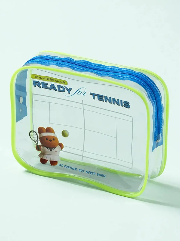 [DAISO] Sports Rabbit Transparent Pouch - Medium Tennis / 스포츠 토끼 투명 파우치 중형 테니스