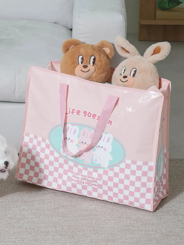 [DAISO] Zippered Tartan Bag with Rabbit Detail / 지퍼형 디자인 타포린 백 토끼