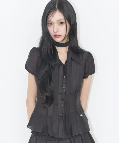 [ILLIGO] Flare Puff Blouse Black / 플레어 퍼프 블라우스 블랙