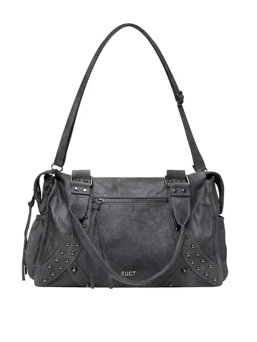 [EUCT] Stud washed Leather Shoulder Bag - BLACK / 스터드 워싱 레더 숄더백 - 블랙