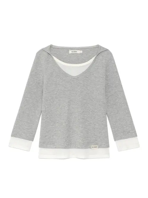 [GLOWNY] 3/4 LAYERED CONTRAST HOODIE (GRAY)