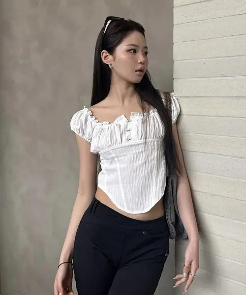 [ROCKCAKE] Curve Line Corset Blouse - White